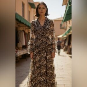 INA FASHION sleeve pinstripe maxi dress in animal print